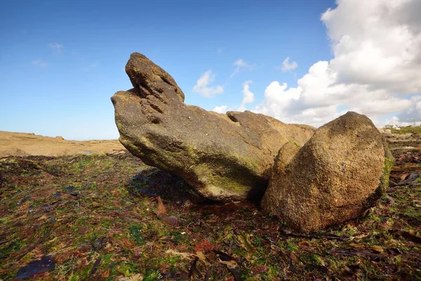 Großer Uralter Felsen Einer Meeresküste Plouguerneau Frankreich Malerischer Rundblick Idyllische — Stockfoto