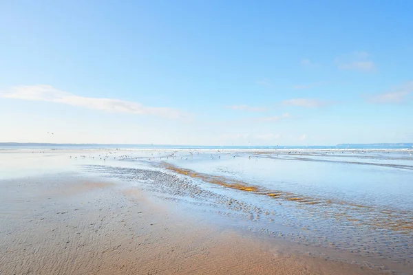 모래가 아르네 만에서 바라본 파도와 튀기지 브르타뉴 프랑스 목적지 — 스톡 사진