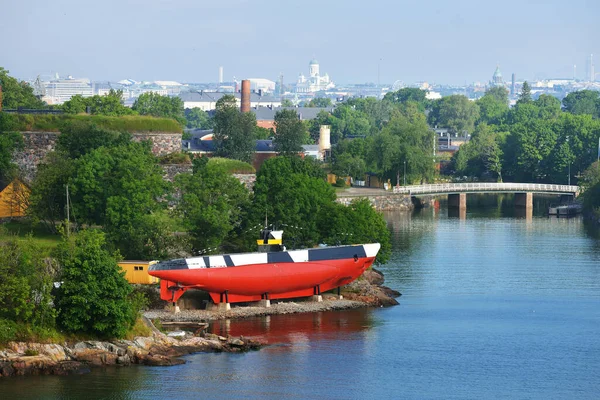 Suomenlinna Kalesi Yakınlarındaki Kırmızı Finnish Denizaltısı Vesikko Yakın Plan Seyahat — Stok fotoğraf