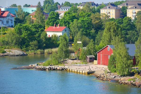 Widok Lotu Ptaka Zielone Skaliste Wyspy Niedaleko Helsinek Finlandia Tradycyjna — Zdjęcie stockowe