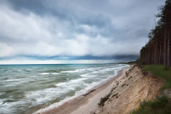 Östersjökusten Sanddyner Och Tallskog Dramatiska Moln Efter Åskväder Lettland Episk — Stockfoto