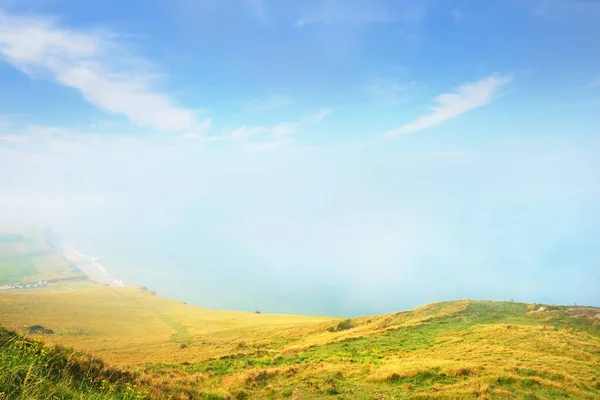 Clouds Morning Fog Green Countryside Agricultural Fields Valleys Cap Blanc — Stock Photo, Image