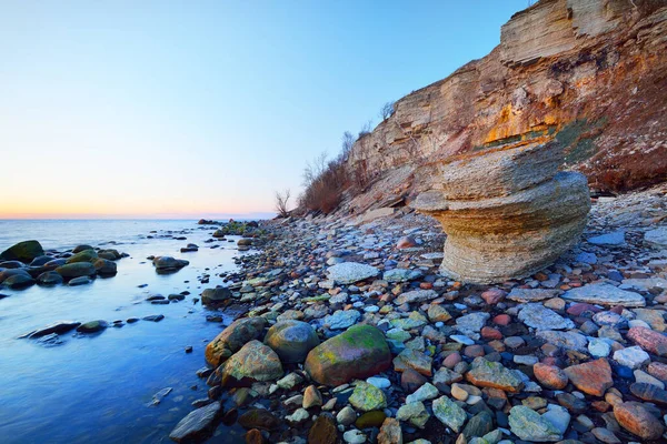 Orange Cliffs Baltic Sea Coast Sunset Winter Mossy Stones Close Royalty Free Stock Photos