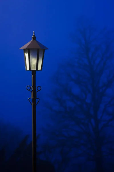 Nebbia Mattutina Muro Del Castello Lampione Primo Piano Jaunmoku Pils — Foto Stock