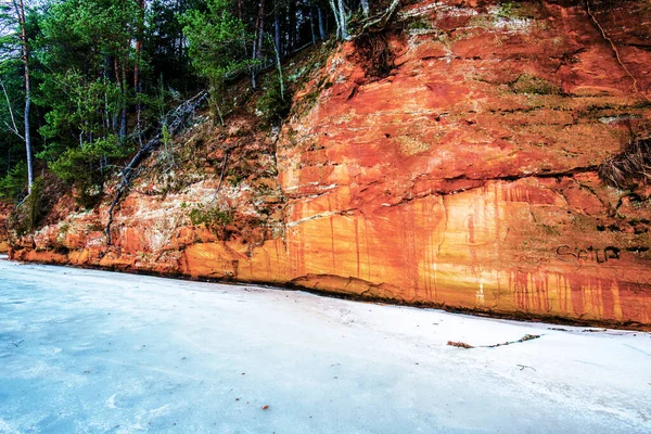 Paisagem Florestal Inverno Falésias Perto Rio Pinheiros Fundo Parque Nacional — Fotografia de Stock