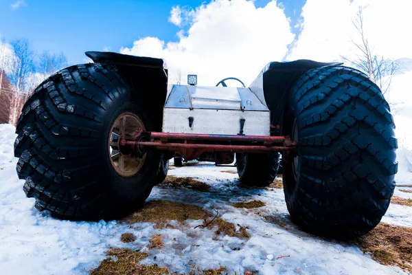 Hand Made All Terrain Vehicle Snow Covered Field Close Winter — Stock Photo, Image