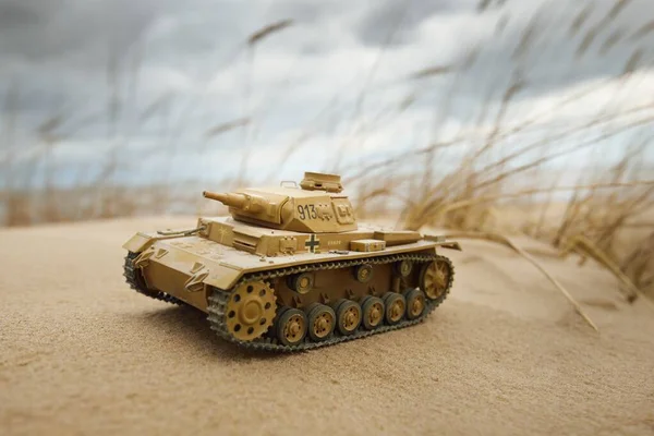 German Wwii Panzer Iii Scale Model Toy Tank Close Sand — Stock Photo, Image