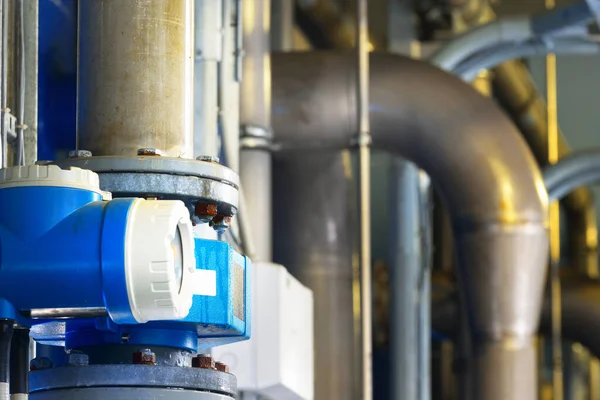 Gran Tratamiento Agua Industrial Sala Calderas Tubos Metálicos Acero Brillante — Foto de Stock