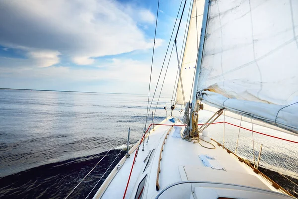 Sloop Branco Velejar Iate Manipulado Perto Costa Maine Southwest Harbor — Fotografia de Stock