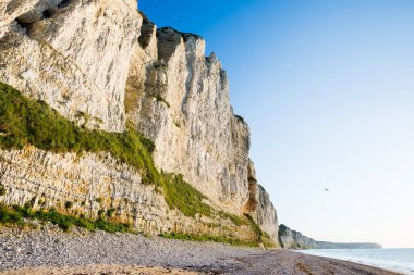 Normandiya, Fransa 'daki Etretat beyaz kayalıklarının manzarası