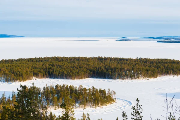 Vue Aérienne Des Rives Baie Kandalaksha Des Montagnes Des Forêts — Photo