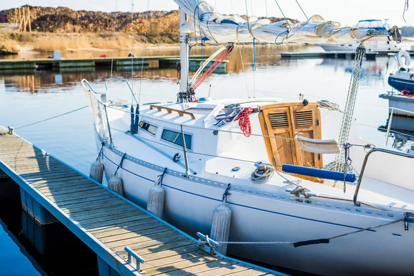 White Yacht Pier Port Riga Latvia — Stock Photo, Image