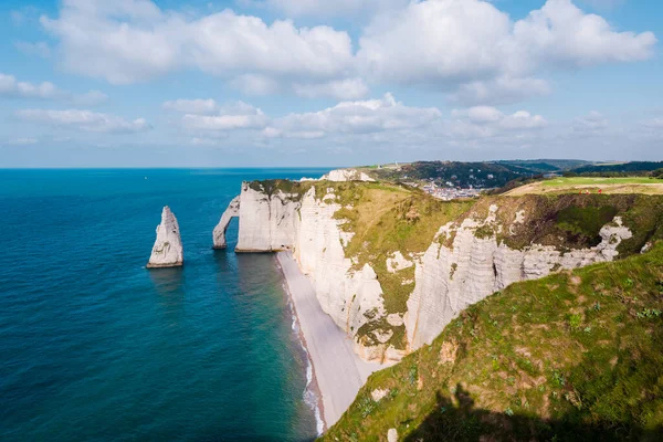 Vista Aérea Das Falésias Brancas Etretat Céu Azul Claro Normandia — Fotografia de Stock