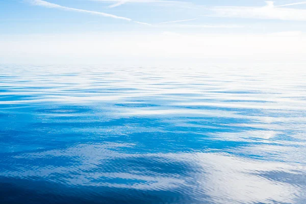 Sea Water Texture Clear Blue Sky White Clouds Plane Tracks — Stock Photo, Image