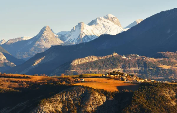 Bergtoppen Een Zonnige Winterdag Heldere Blauwe Lucht Franse Alpen Ecrins — Stockfoto