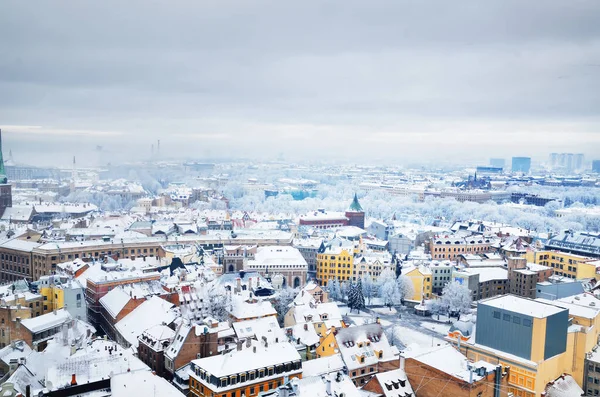 Panoramatický Výhled Staré Město Rigy Řeku Daugavu Kostela Petra Jasného — Stock fotografie