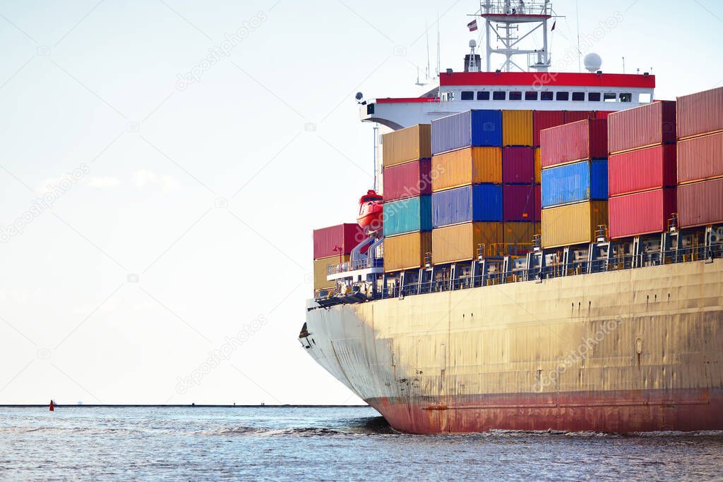 Large container ship close-up, Baltic sea, Latvia
