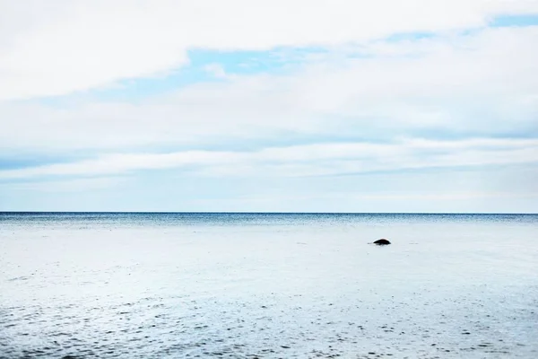 Cloudy Blue Sky Baltic Sea Lonely Stone Water Ruhnu Island — Stock Photo, Image