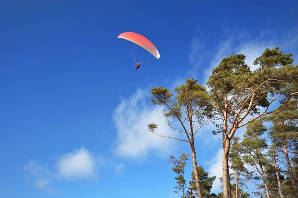 Parapente Contra Cielo Azul Claro Primer Plano Volando Sobre Costa —  Fotos de Stock