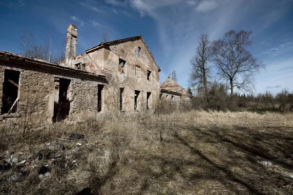 Antiga Casa Pedra Tradicional Abandonada Mansão Sem Telhado Close Kurzeme — Fotografia de Stock