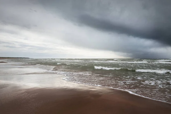Orilla Arenosa Del Mar Báltico Bajo Las Nubes Dramáticas Después — Foto de Stock