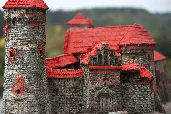 Modelo Brinquedo Escala Histórica Castelo Dinaburga Paredes Tijolo Torre Fortaleza — Fotografia de Stock