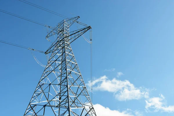 Electricity Power Line Clear Blue Sky Close Concept Urban Landscape — Stock Photo, Image