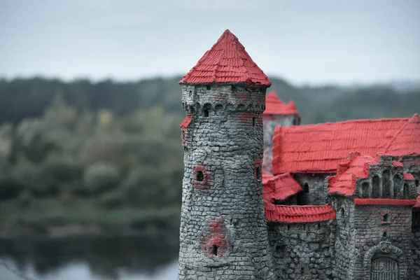 Modelo Brinquedo Escala Histórica Castelo Dinaburga Paredes Tijolo Torre Fortaleza — Fotografia de Stock
