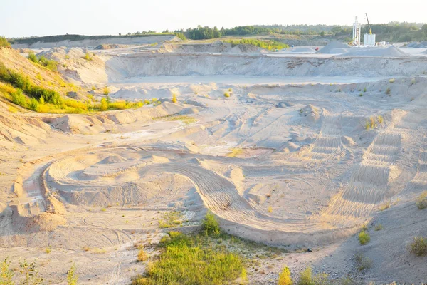 Panoramic View Quarry Clear Day Sandy Peaks Sand Texture Close — Stock Photo, Image