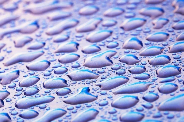 Bright Blue Background Crystal Clear Water Drops Raindrops Abstract Natural — Stock Photo, Image