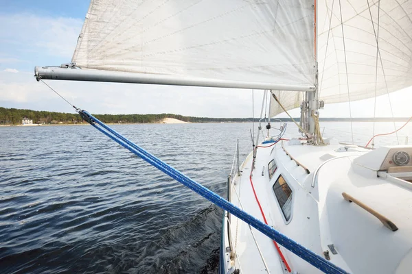 White Yacht Full Sails Running Downwind Wing Wing Sailing Storm — Stock Photo, Image