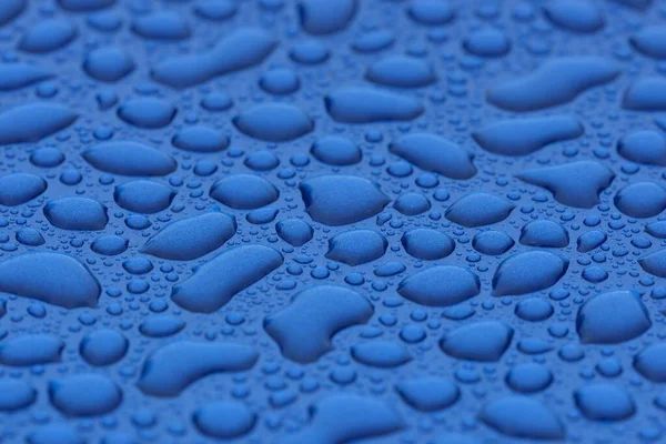 Bright Blue Background Crystal Clear Water Drops Raindrops Abstract Natural — Stock Photo, Image