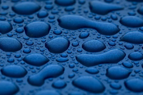 Dark Blue Background Crystal Clear Water Drops Raindrops Abstract Natural — Stock Photo, Image