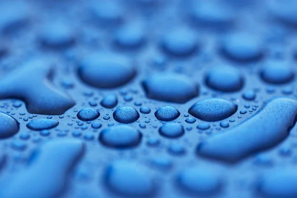 Bright Blue Background Crystal Clear Water Drops Raindrops Abstract Natural — Stock Photo, Image