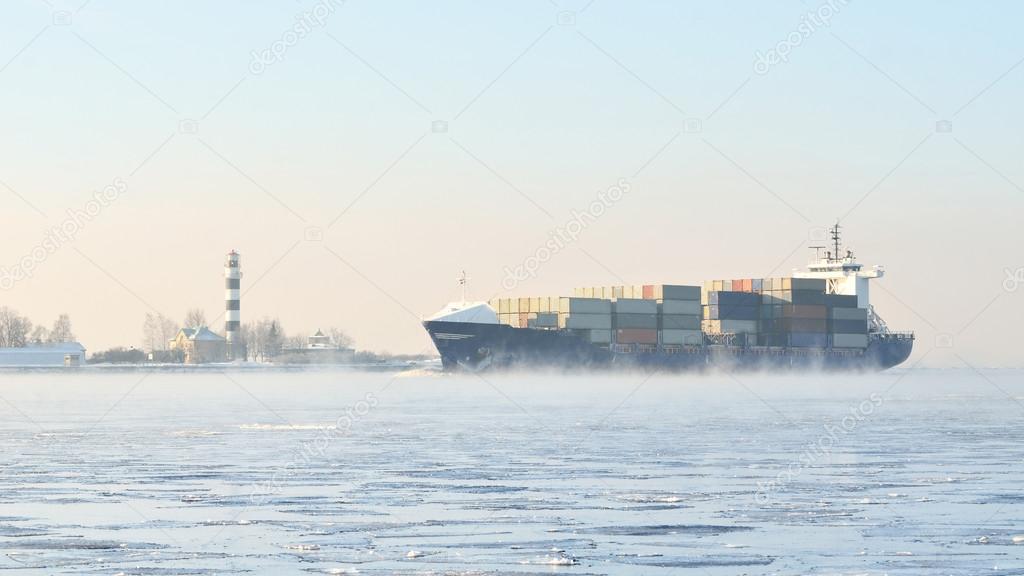 cargo container ship sailing