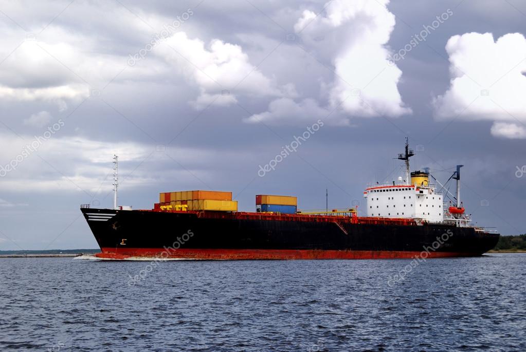 cargo ship leaving port