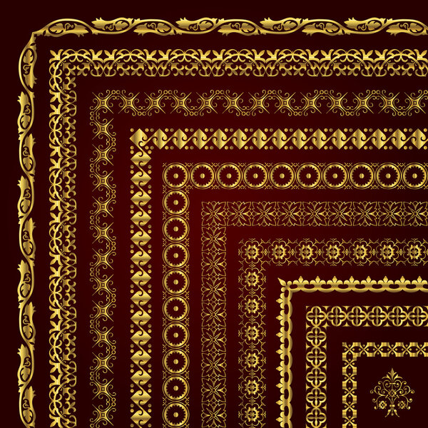 Vector set of corner borders and frames in gold