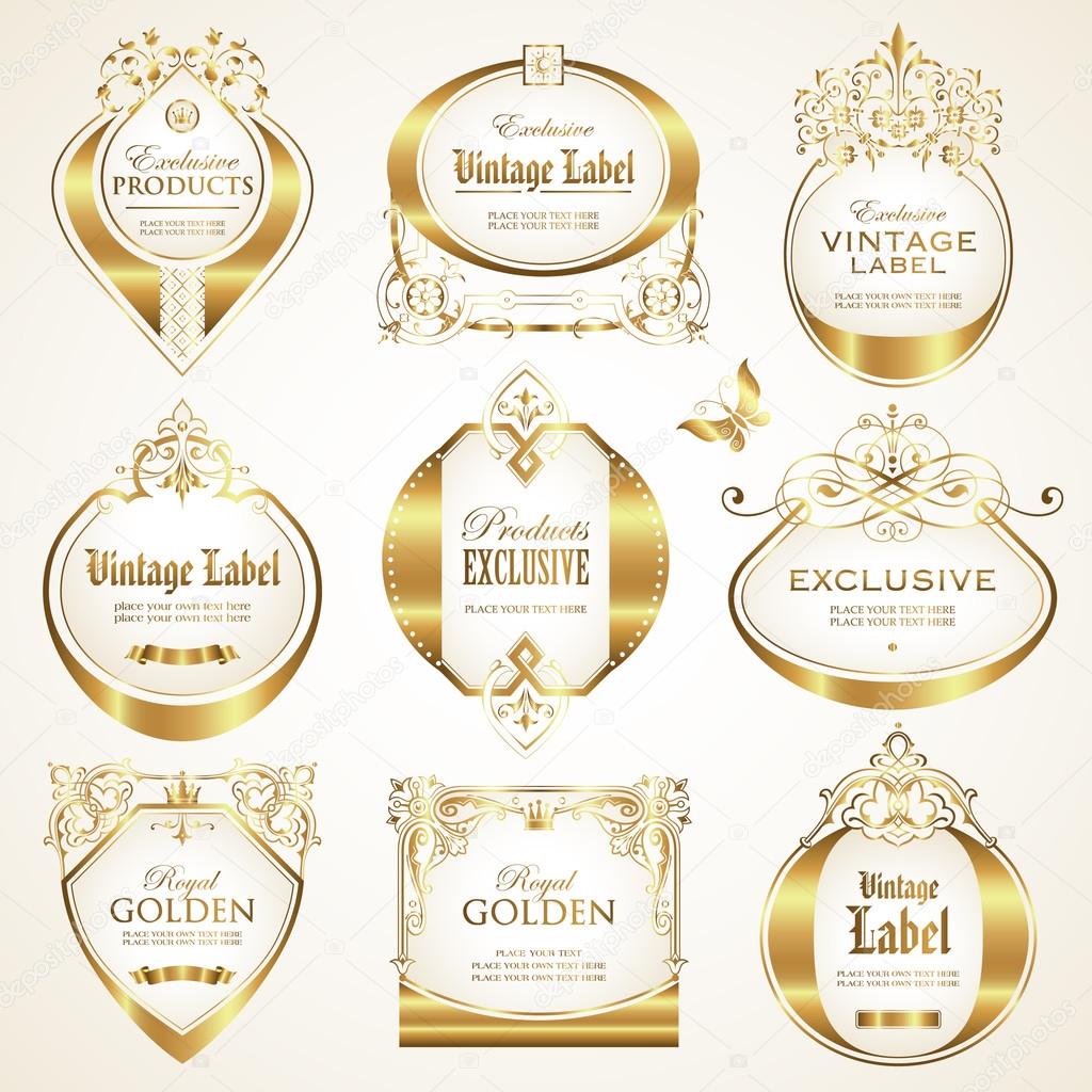 White gold-framed labels