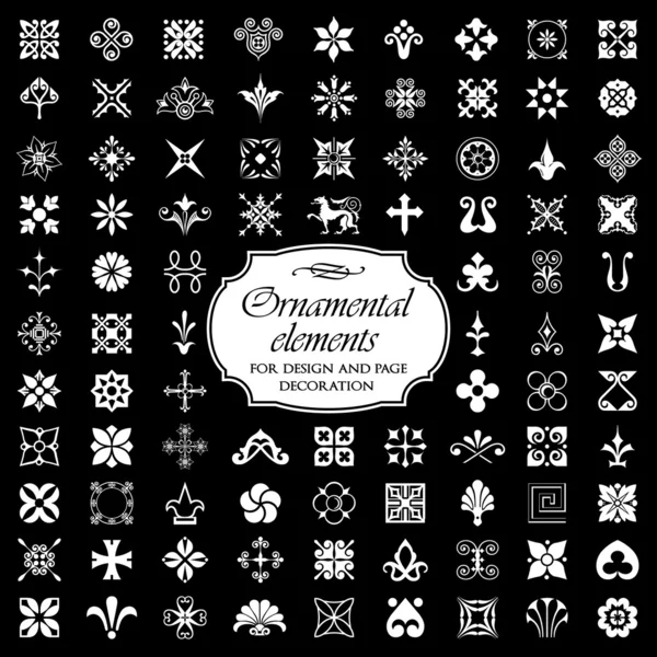 Ornamental elements for design and page decoration - Isolated On Black Background — Stock Vector