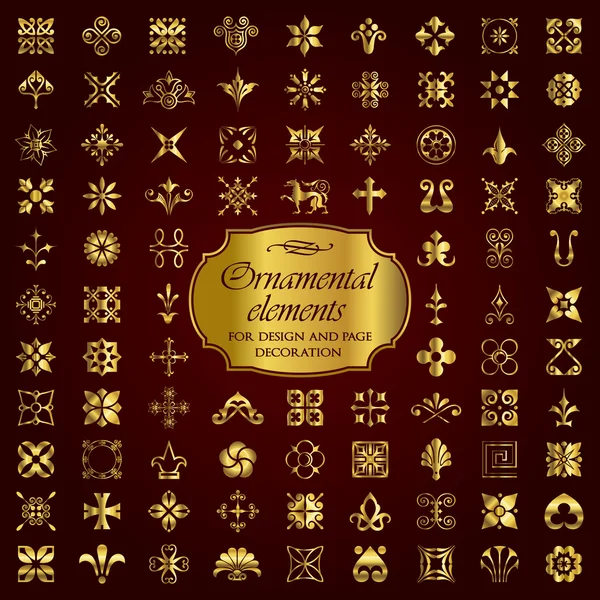 Elementi ornamentali dorati per il design e la decorazione della pagina — Vettoriale Stock