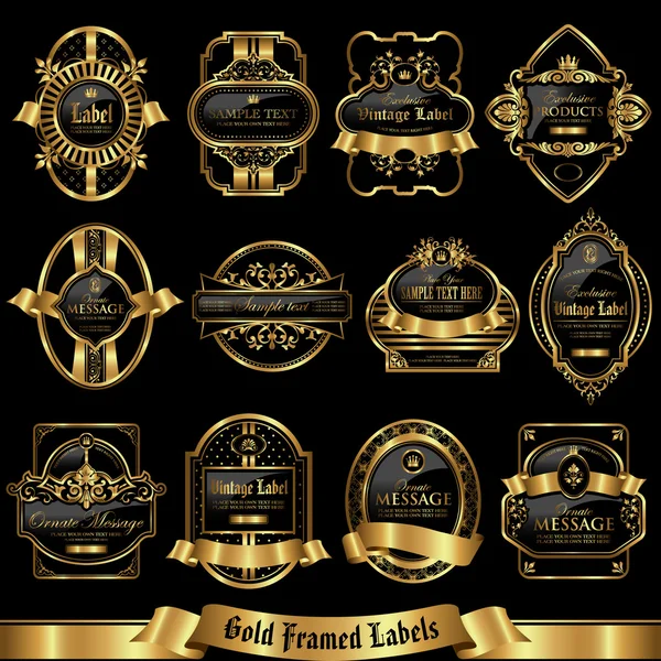 Set de etiquetas enmarcadas en oro 9 — Archivo Imágenes Vectoriales