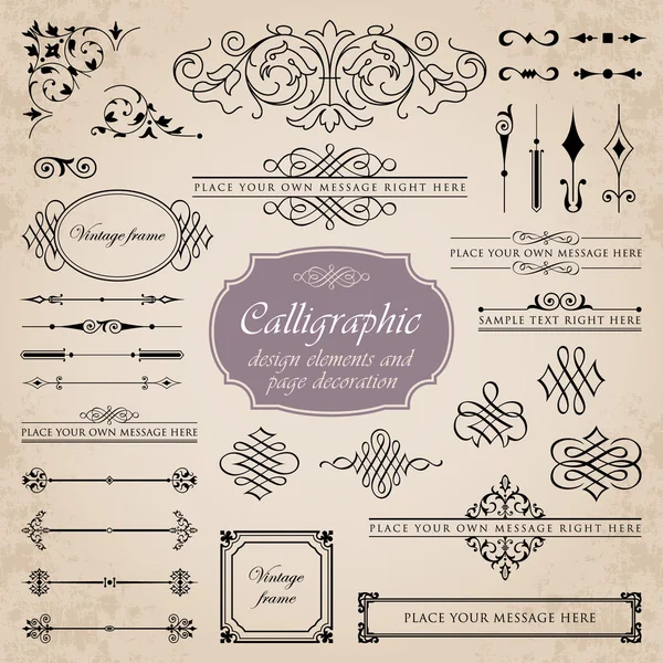 Calligraphic design elements and page decoration set 2 — Stock Vector