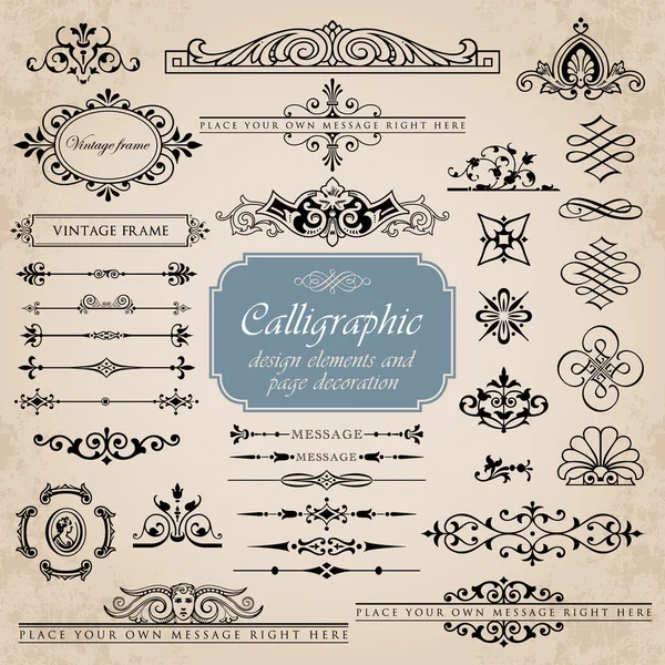 3 sayfa süsleme ve kaligrafi tasarım öğeleri kümesi