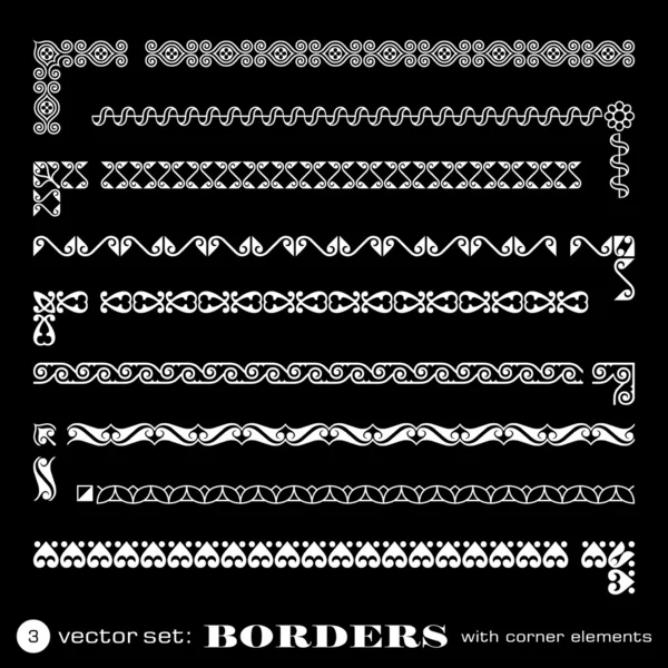 Fronteiras com elementos de canto isolados em fundo preto - conjunto 3 — Vetor de Stock
