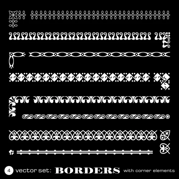 Borders with corner elements isolated on black background - set 4 — Stock Vector