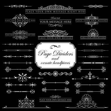Page Dividers and ornate headpieces set 1 - Isolated On Black Background clipart
