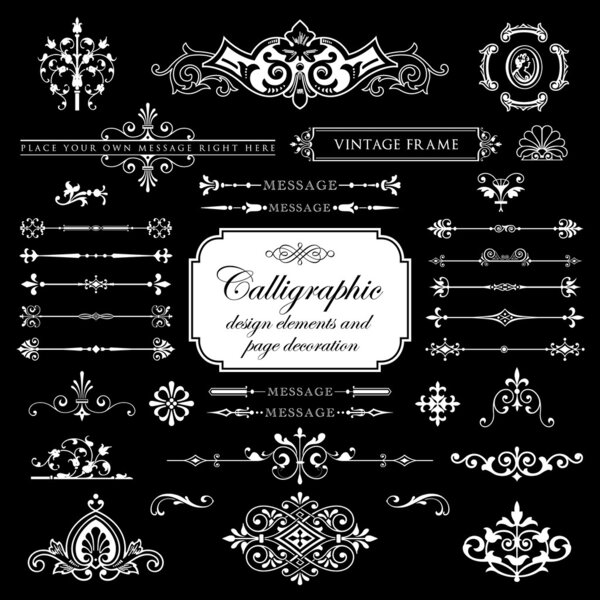 Calligraphic design elements and page decoration set 5 - Isolated On Black Background