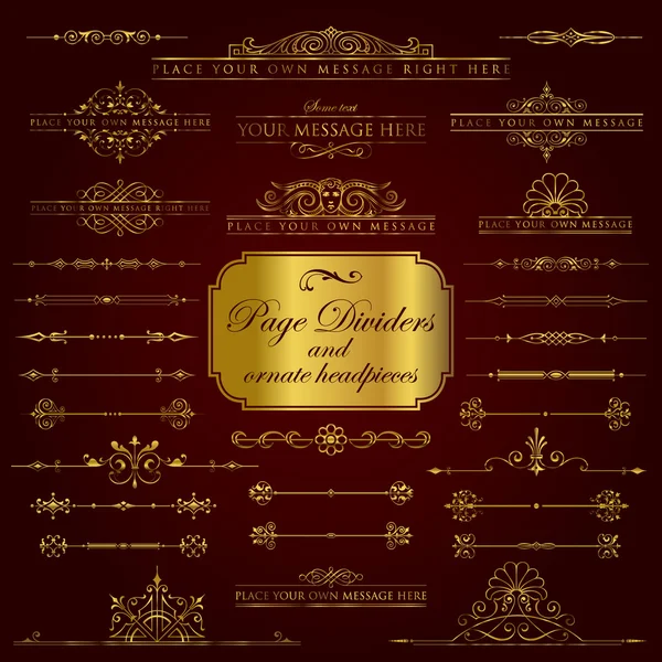 Page Dividers and ornate headpieces in gold set 1 — Stock Vector