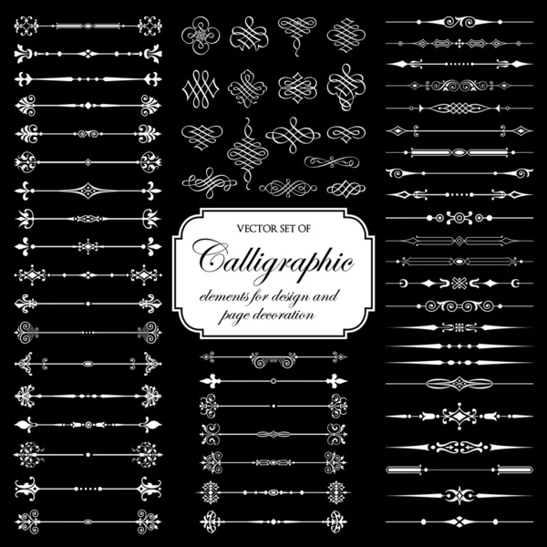 Vector set kalligrafische elementen op de zwarte achtergrond Rechtenvrije Stockillustraties