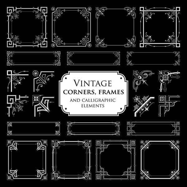 Vintage corners, frames and calligraphic elements - isolated on black background — Stock Vector